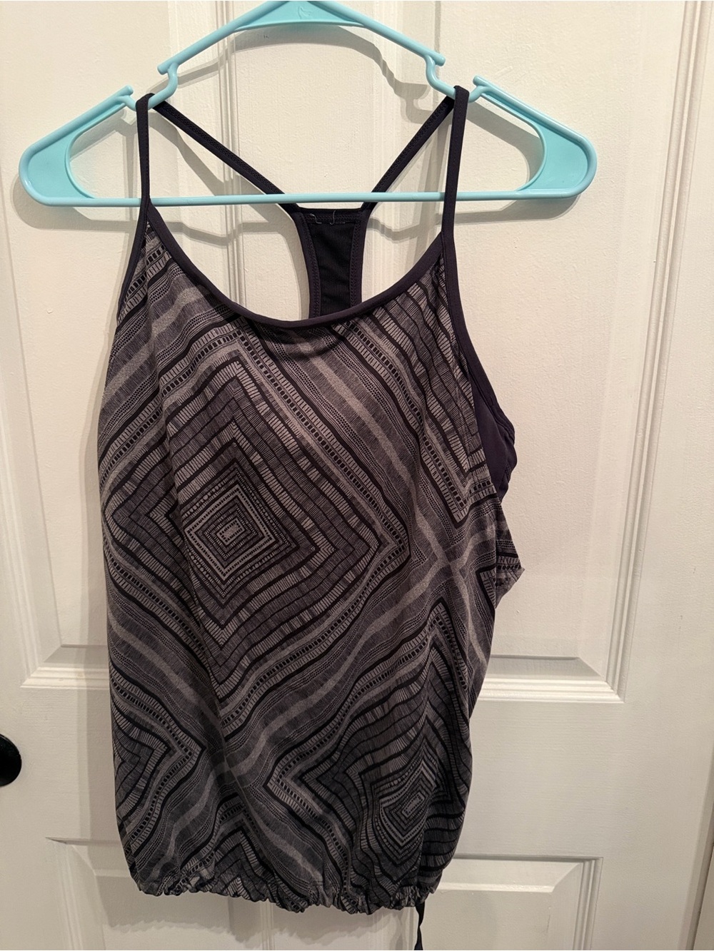Fabletics Black and Gray Geometric Racerback Tank